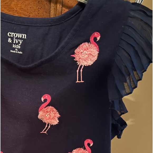Crown & Ivy Navy Flamingo Tee —Girls Sz XL ( 14-16) - Picture 5 of 5